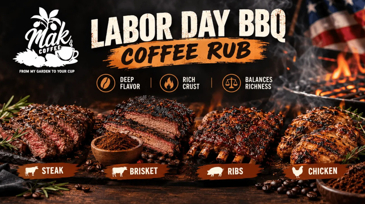 Coffee rubbed steak searing on a hot grill